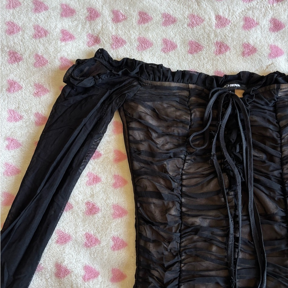 Fashion Nova Black Sheer Ruched Top